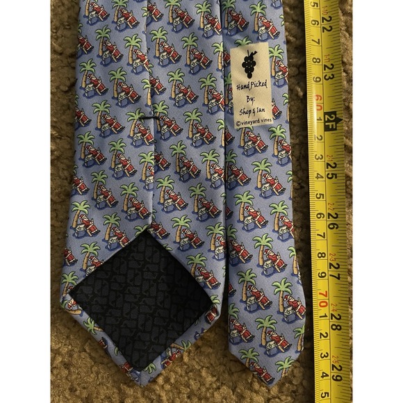 Vineyard Vines Neckwear Tie Blue Santa Tropical Pattern AOP USA 100% Silk JBHS - Picture 4 of 5